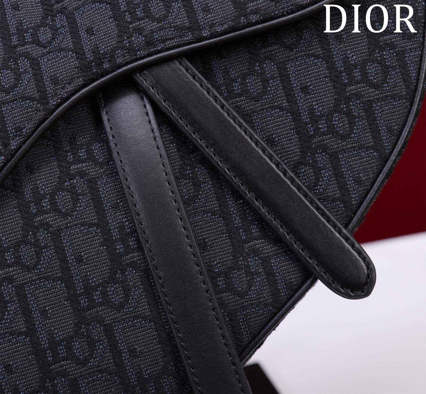 Saddle Bag with Strap Black Dior Oblique Jacquard 